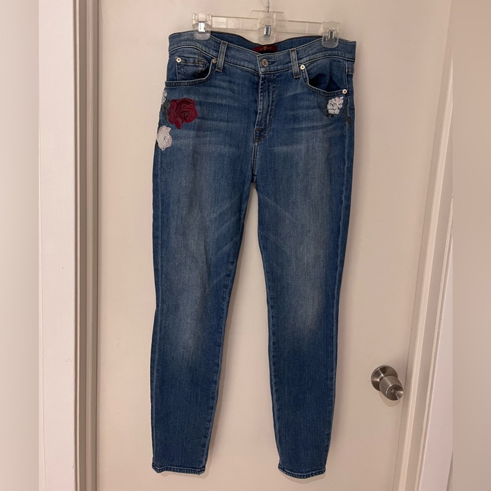 7 For All Mankind Women Embroidered Floral Skinny Jean - Size 32